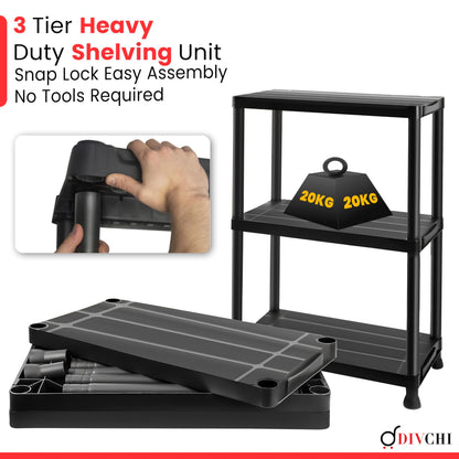 DIVCHI 3/4/5 Tier Heavy Duty Storage Shelving Unit – Black Metal Shelf Rack for Home, Garage, Office & Utility Room