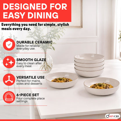 DIVCHI Bowls Set of 6, Ceramic Serving Bowl