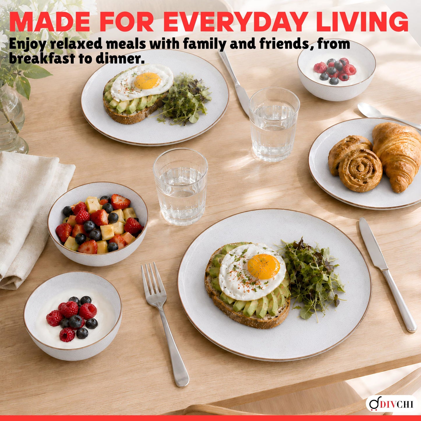DIVCHI 16-Piece Dinner Set for 4 Ceramic Dinnerware Set