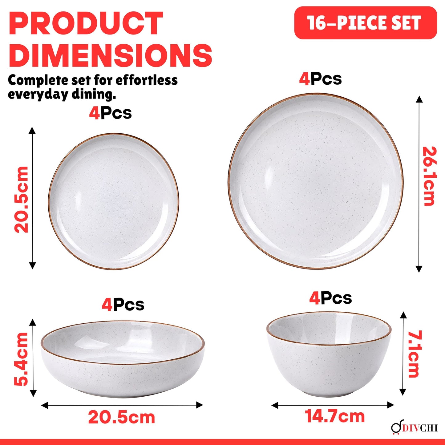 DIVCHI 16-Piece Dinner Set for 4 Ceramic Dinnerware Set