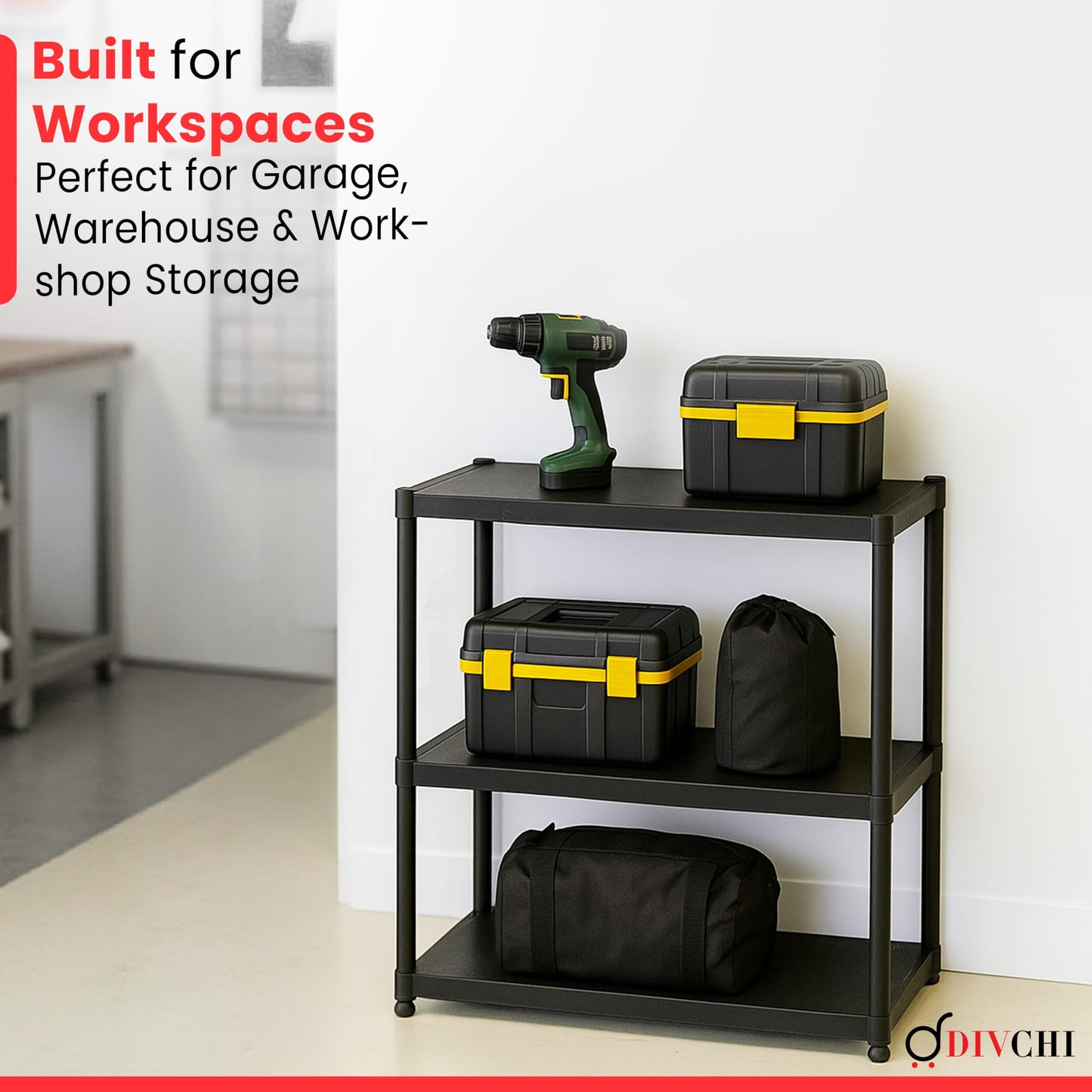 DIVCHI 3/4/5 Tier Heavy Duty Storage Shelving Unit – Black Metal Shelf Rack for Home, Garage, Office & Utility Room