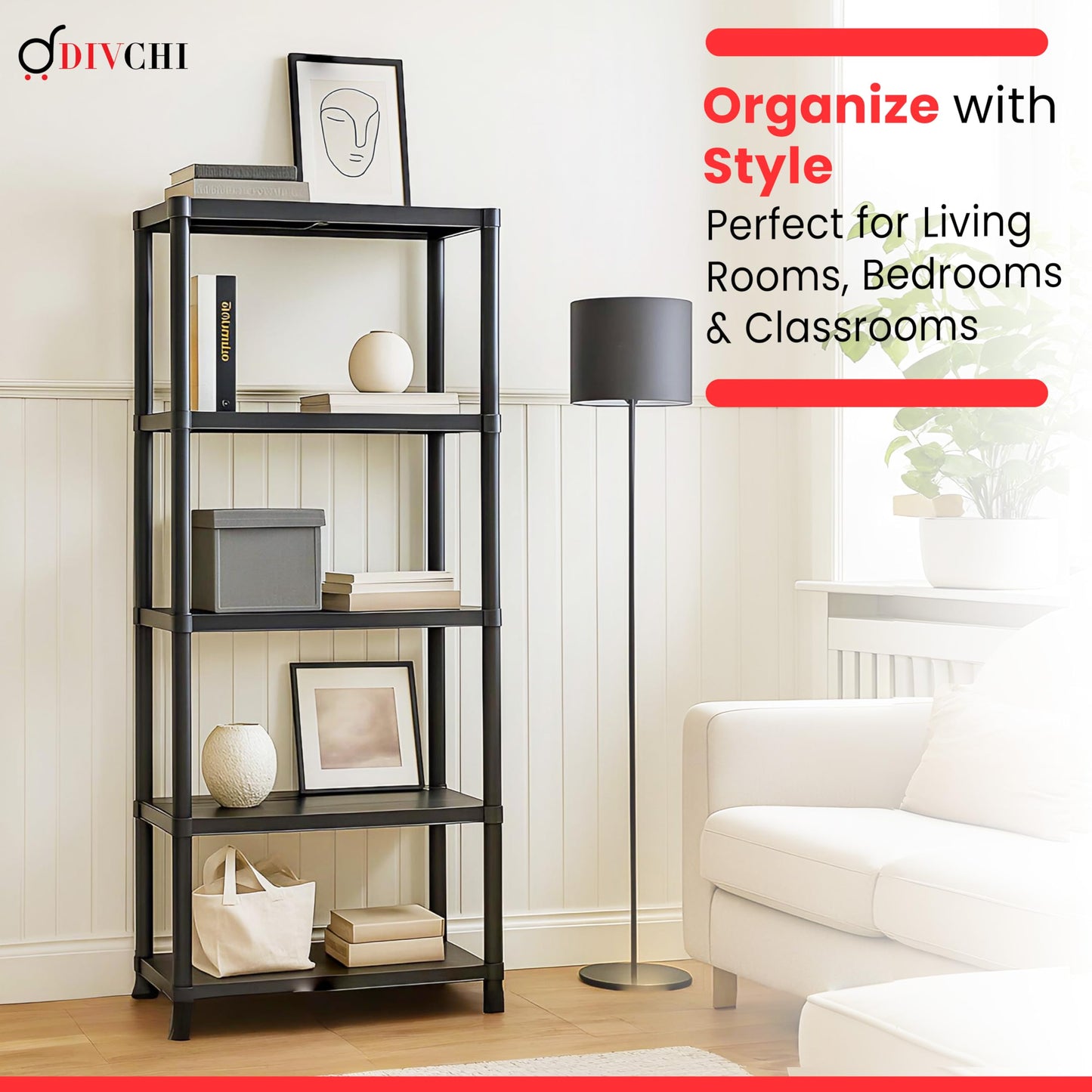 DIVCHI 3/4/5 Tier Heavy Duty Storage Shelving Unit – Black Metal Shelf Rack for Home, Garage, Office & Utility Room