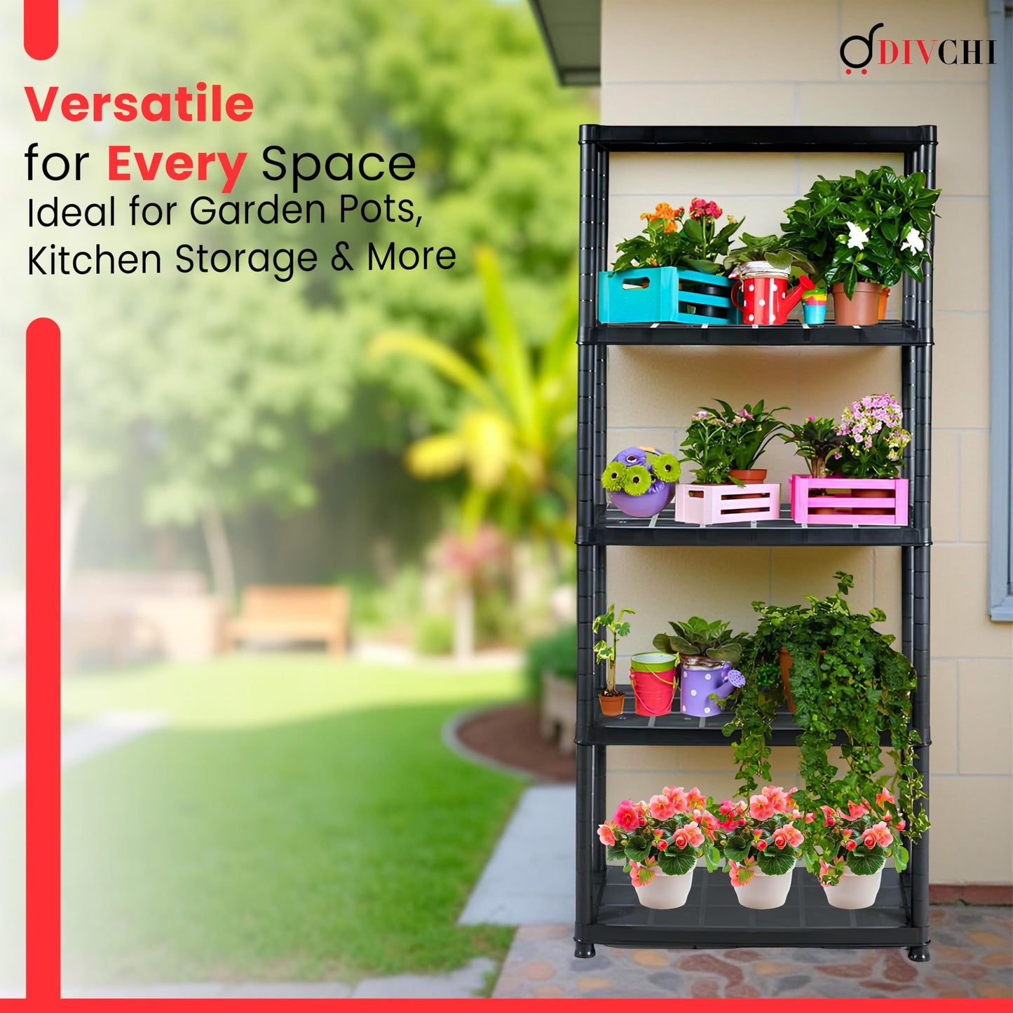 DIVCHI 3/4/5 Tier Heavy Duty Storage Shelving Unit – Black Metal Shelf Rack for Home, Garage, Office & Utility Room