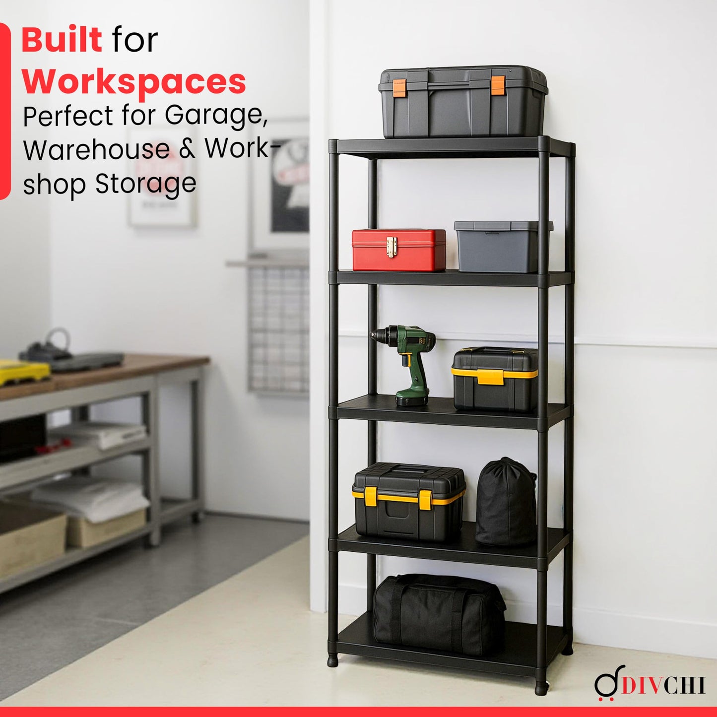 DIVCHI 3/4/5 Tier Heavy Duty Storage Shelving Unit – Black Metal Shelf Rack for Home, Garage, Office & Utility Room