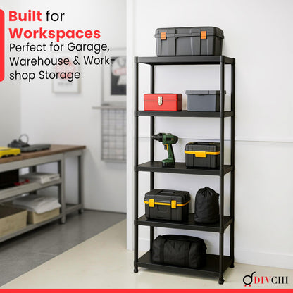 DIVCHI 3/4/5 Tier Heavy Duty Storage Shelving Unit – Black Metal Shelf Rack for Home, Garage, Office & Utility Room