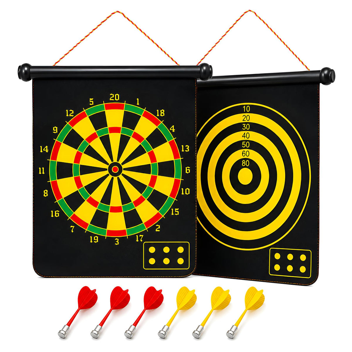 DIVCHI double-sided magnetic dart board set with 6 magnetic darts