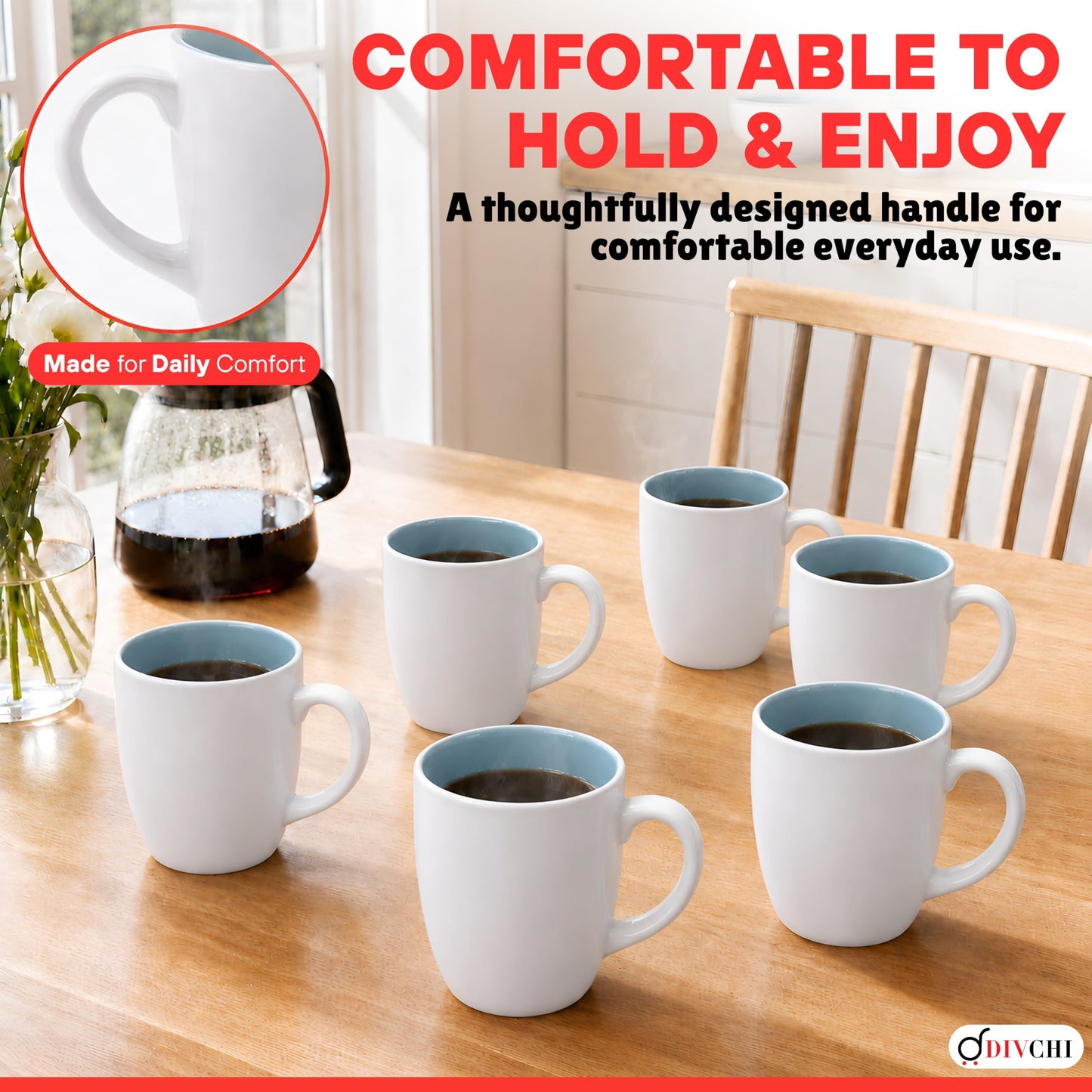 DIVCHI Coffee Mugs Set of 6 Ceramic Tea Hot Chocolate Cups