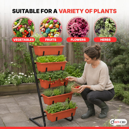 DIVCHI 5 Tier Raised Garden Bed Outdoor Plant Stand 5 Planters