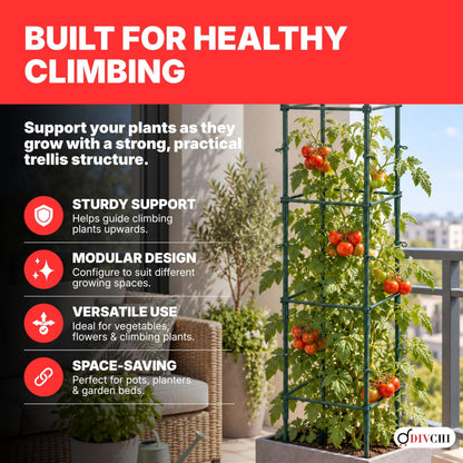 DIVCHI Tomato Plant Support Cage, Square Garden Trellis with Plants Support Clips & Stakes for Vertical Climbing Plants, Vegetables, Fruits, Flowers & Vines