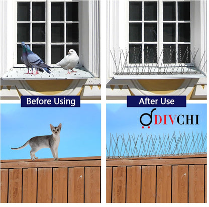 DIVCHI Birds Spikes With Stainless Steel Base, 5M (22.4ft) Pigeon And Crows Spikes Deterrent, Anti-Pigeon Spikes, Cats Repellent Spikes for Gardens, And Roofs