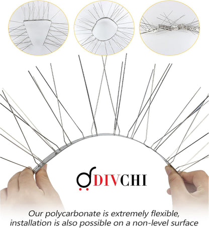 DIVCHI Birds Spikes With Stainless Steel Base, 5M (22.4ft) Pigeon And Crows Spikes Deterrent, Anti-Pigeon Spikes, Cats Repellent Spikes for Gardens, And Roofs