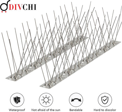 DIVCHI Birds Spikes With Stainless Steel Base, 5M (22.4ft) Pigeon And Crows Spikes Deterrent, Anti-Pigeon Spikes, Cats Repellent Spikes for Gardens, And Roofs