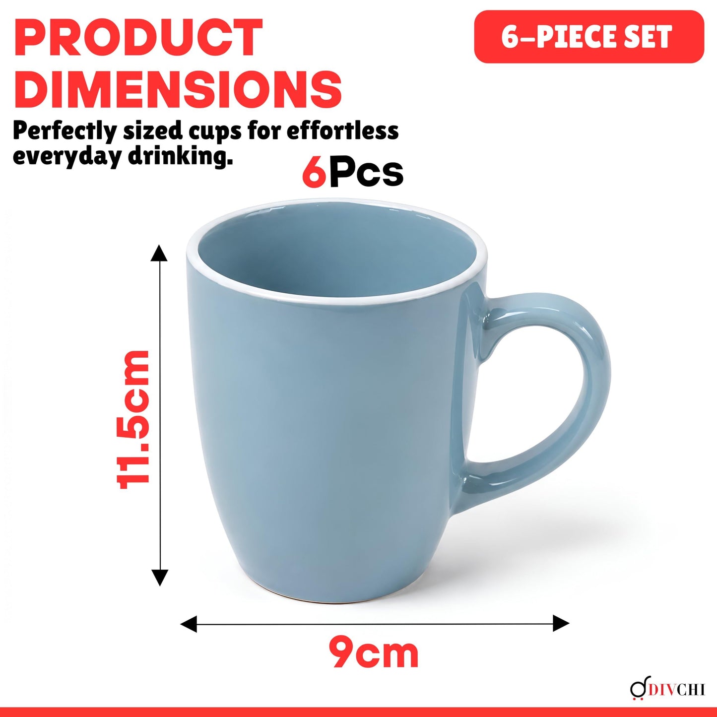 DIVCHI Coffee Mugs Set of 6 Ceramic Tea Hot Chocolate Cups