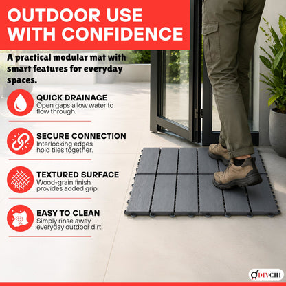 DIVCHI Composite Decking Tiles Set of 4 Interlocking Mat Outdoor Garden Deck Tiles Patio Flooring for Balcony Terrace (29.5 x 29.5 cm)