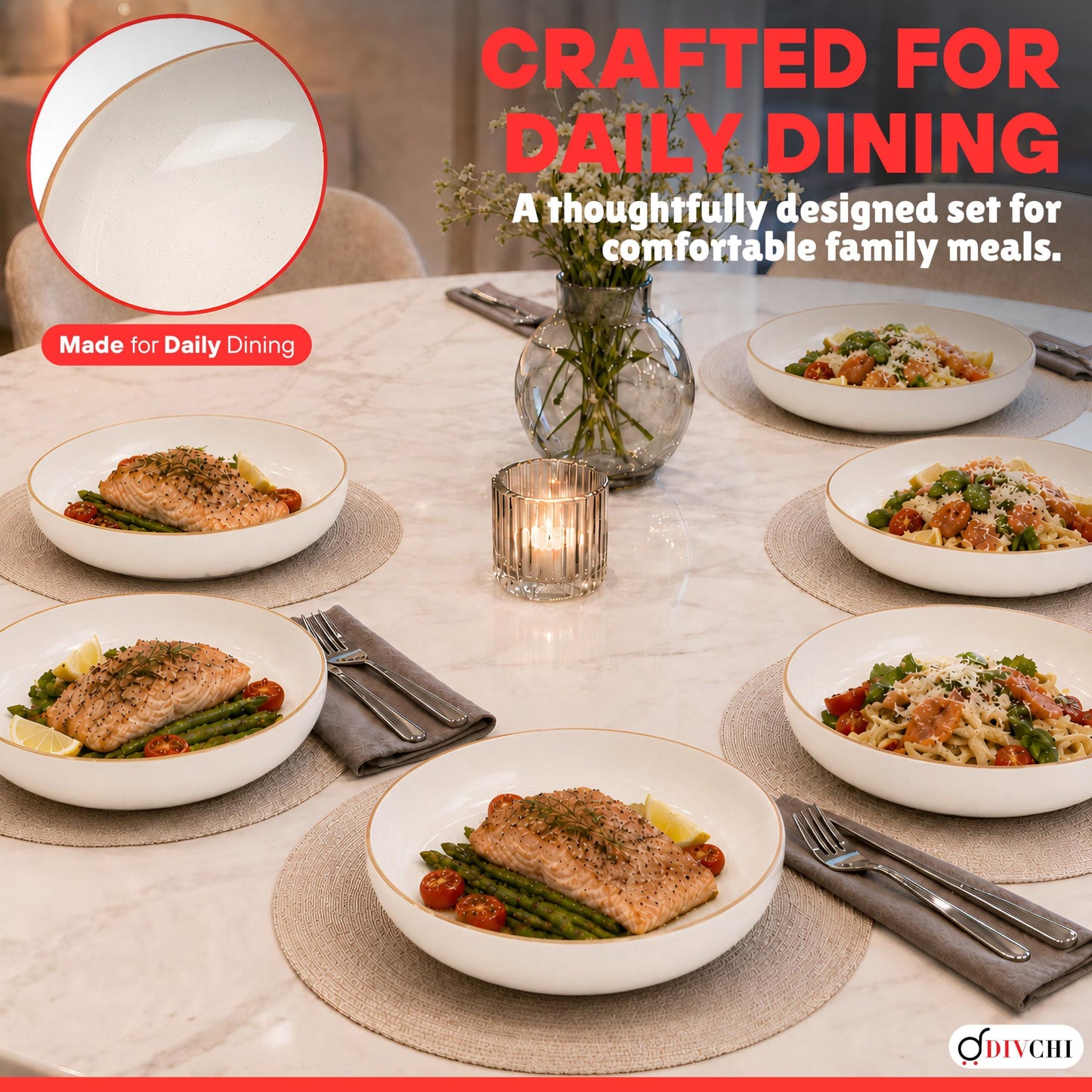 DIVCHI Bowls Set of 6, Ceramic Serving Bowl