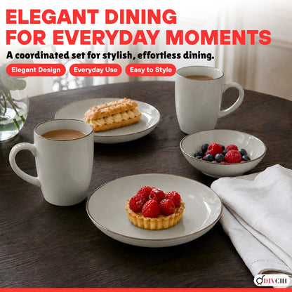 DIVCHI 16-Piece Dinner Set for 4, Ceramic Kitchen Tableware