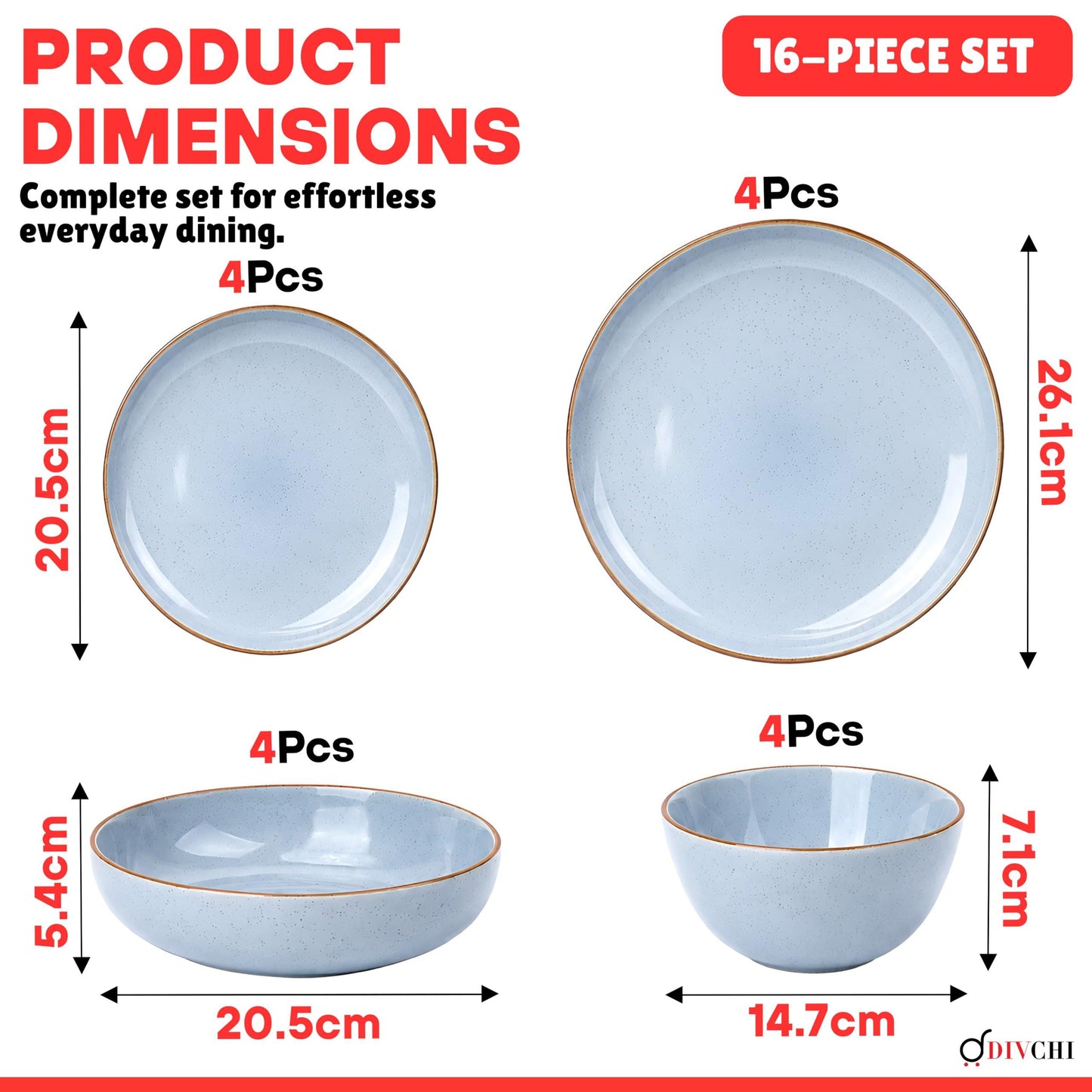 DIVCHI 16-Piece Dinner Set for 4 Ceramic Dinnerware Set