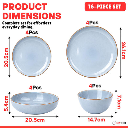 DIVCHI 16-Piece Dinner Set for 4 Ceramic Dinnerware Set