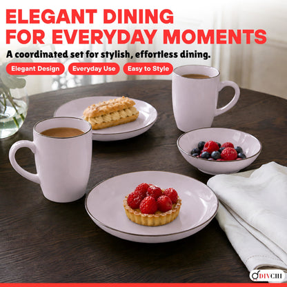 DIVCHI 16-Piece Dinner Set for 4, Ceramic Kitchen Tableware