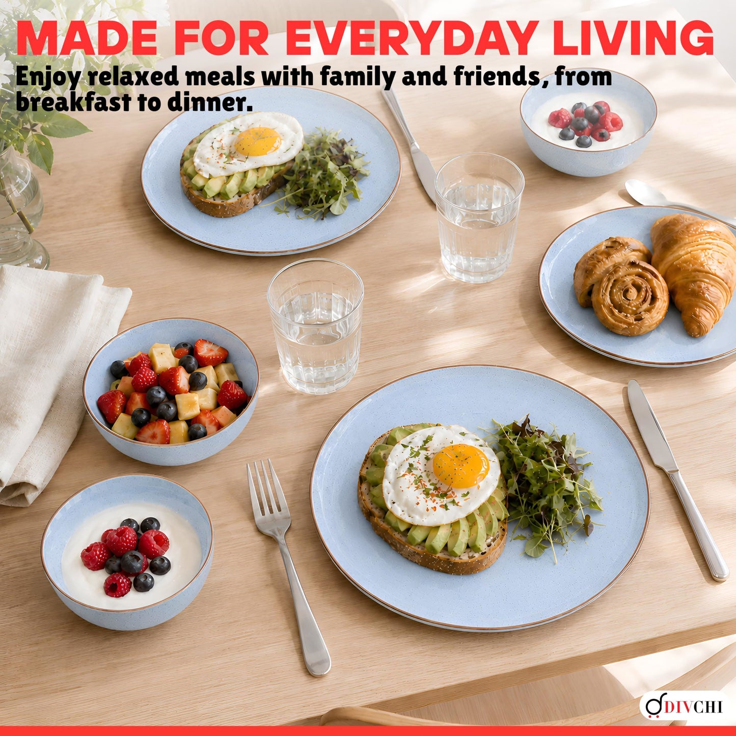 DIVCHI 16-Piece Dinner Set for 4 Ceramic Dinnerware Set