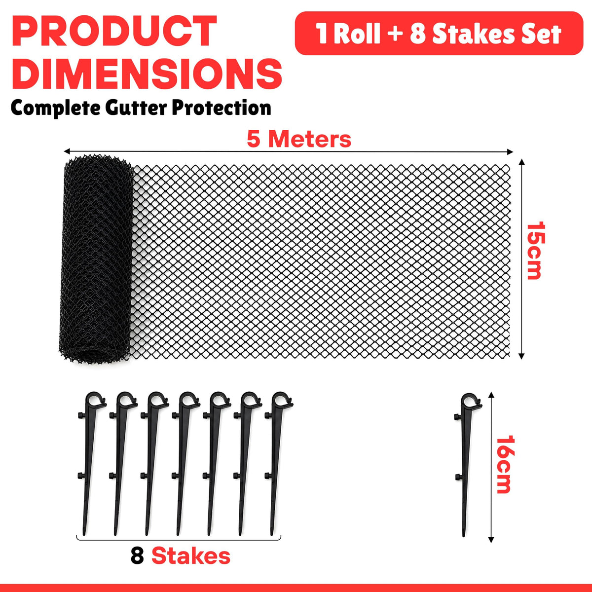 DIVCHI Gutter Guard Mesh 5m Plastic Leaf Guard with 8 Fixing Stakes Flexible Guttering Protection for Leaves Moss & Debris Cut to Fit