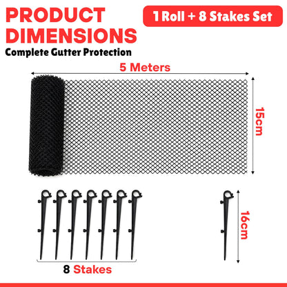 DIVCHI Gutter Guard Mesh 5m Plastic Leaf Guard with 8 Fixing Stakes Flexible Guttering Protection for Leaves Moss & Debris Cut to Fit