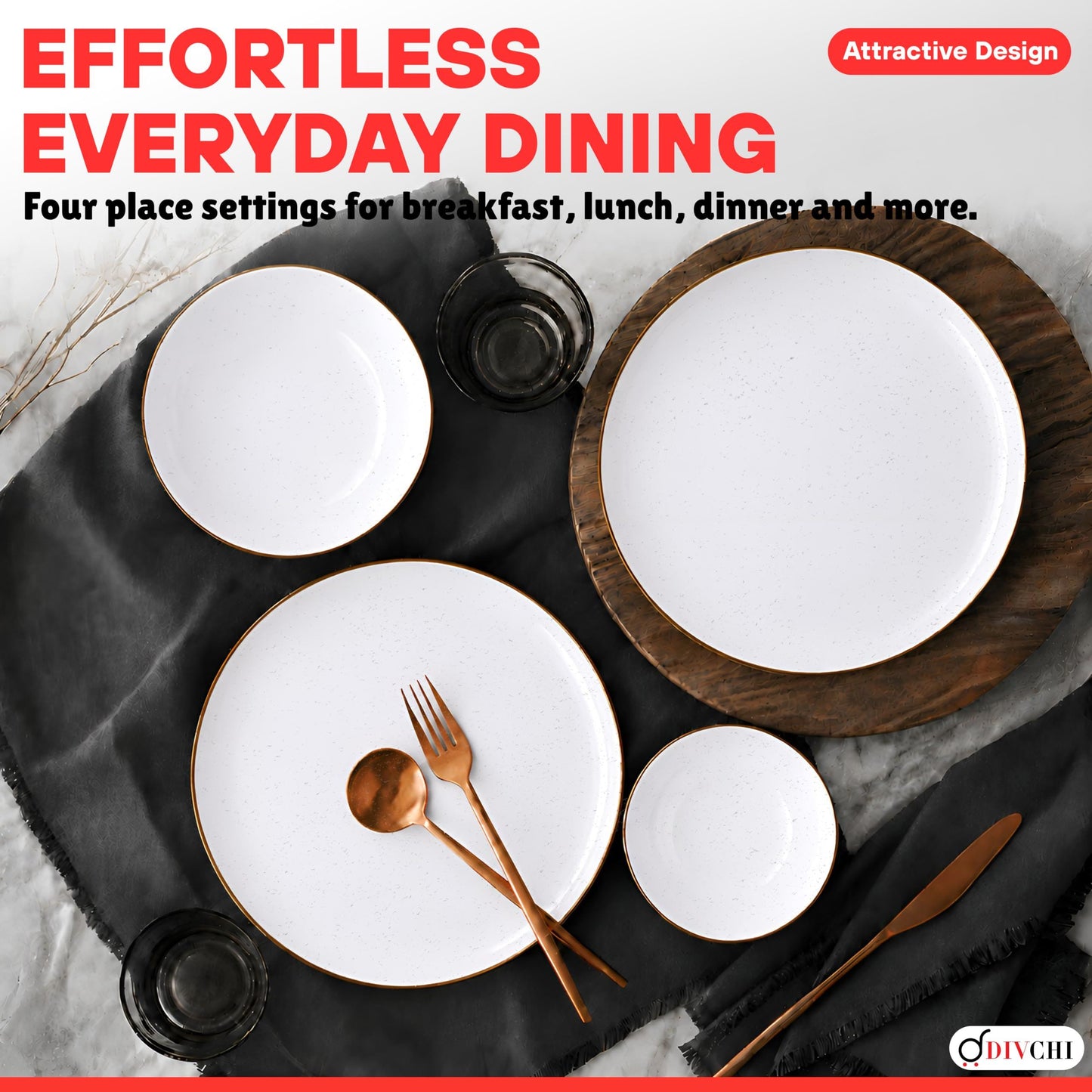 DIVCHI 16-Piece Dinner Set for 4 Ceramic Dinnerware Set