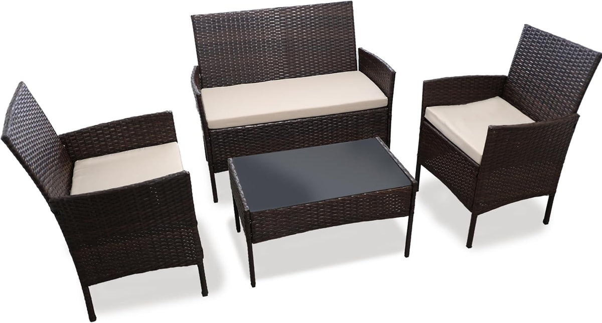 4 Pc Garden Furnite Sets Conservatory Balcony Indoor Outdoor Tea Coffee Sofa Set - DIVCHI