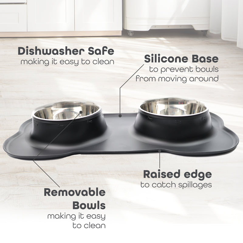 Pets Bowl Food And Drink Double Bowls Set With Silicone Mat Tray For Pets