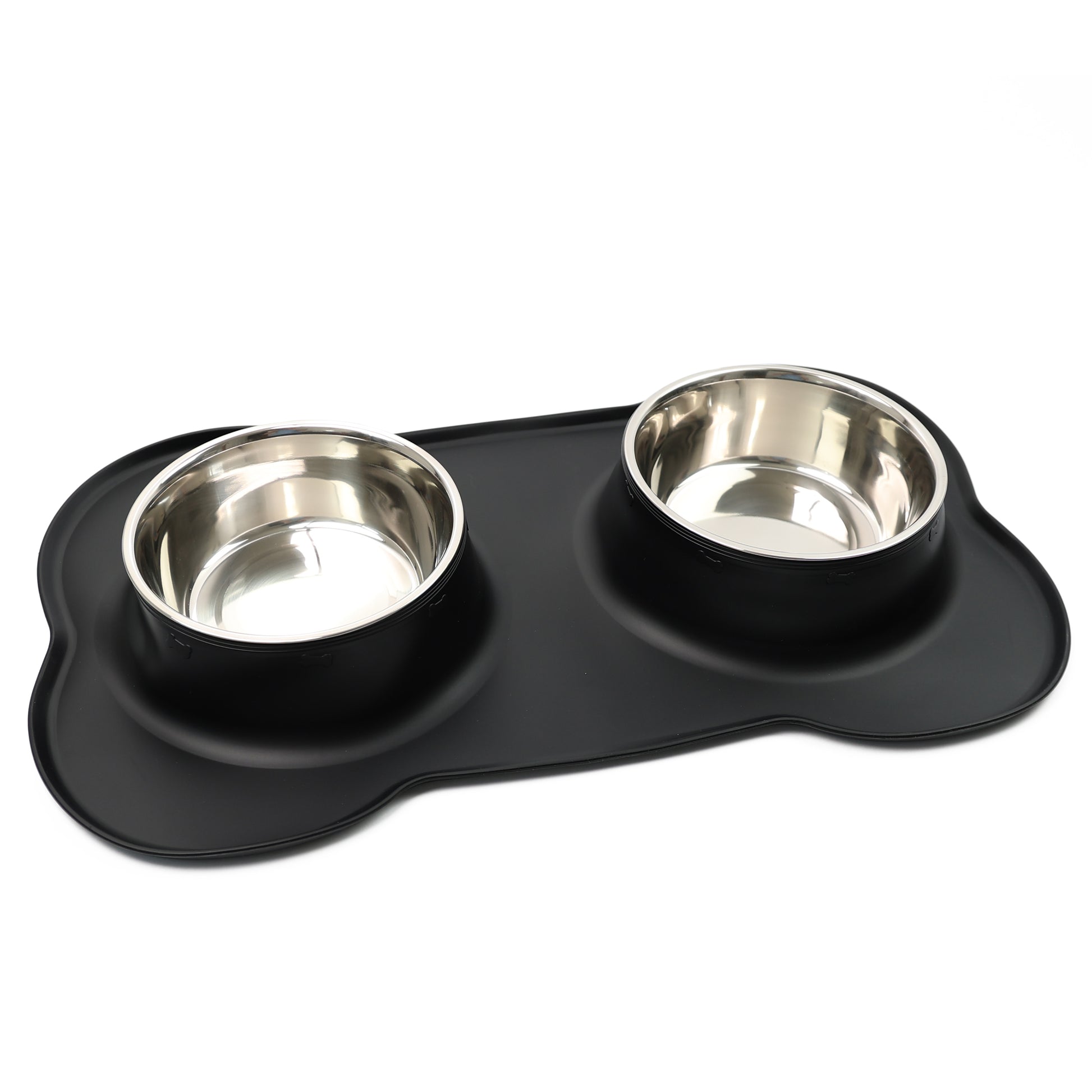 Pets Bowl Food And Drink Double Bowls Set With Silicone Mat Tray For Pets - DIVCHI