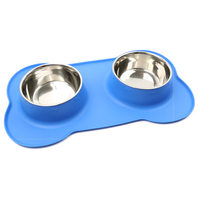 Pets Bowl Food And Drink Double Bowls Set With Silicone Mat Tray For Pets
