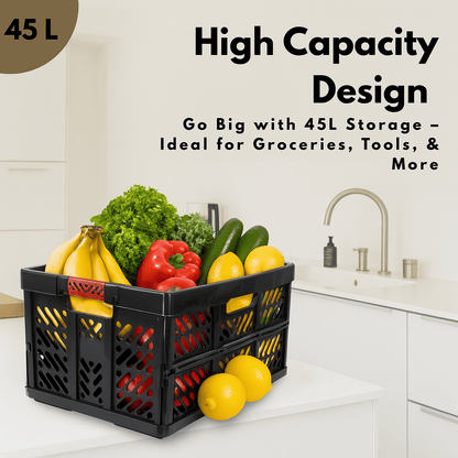 DIVCHI Foldable Storage Box | Collapsible Plastic Organizer Bin with Lid & Handles | Multipurpose Storage Basket for Kitchen, Vegetables, Clothes & Books