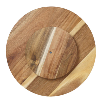 Back view of DIVCHI acacia wooden Lazy Susan showing natural wood grain and rotating base.