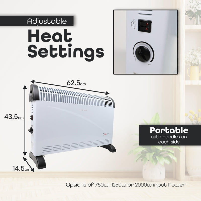 Free Standing Convector Radiator Heater with Adjustable 3 Heat Settings 2000W