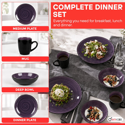 DIVCHI 16 Piece Ceramic Dinnerware Set - Purple - Image 2
