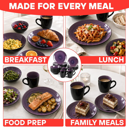 DIVCHI 16 Piece Ceramic Dinnerware Set - Purple - Image 3