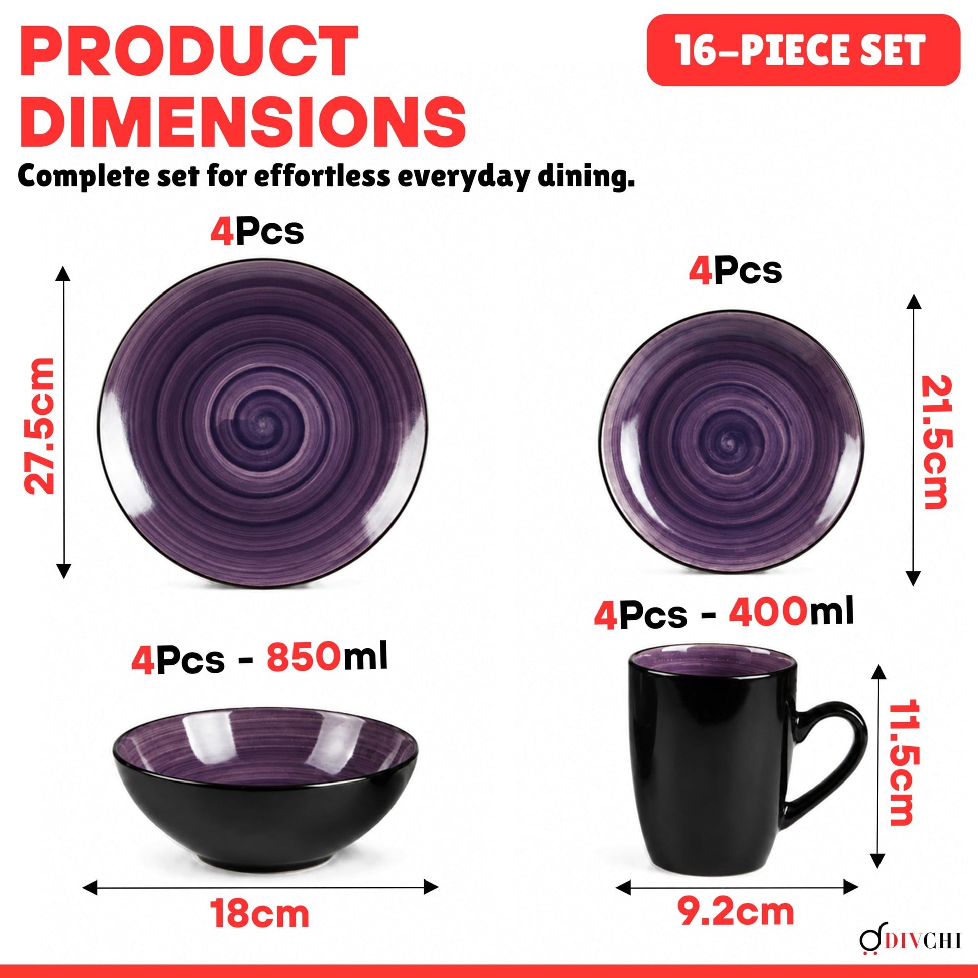 DIVCHI 16 Piece Ceramic Dinnerware Set - Purple - Image 7