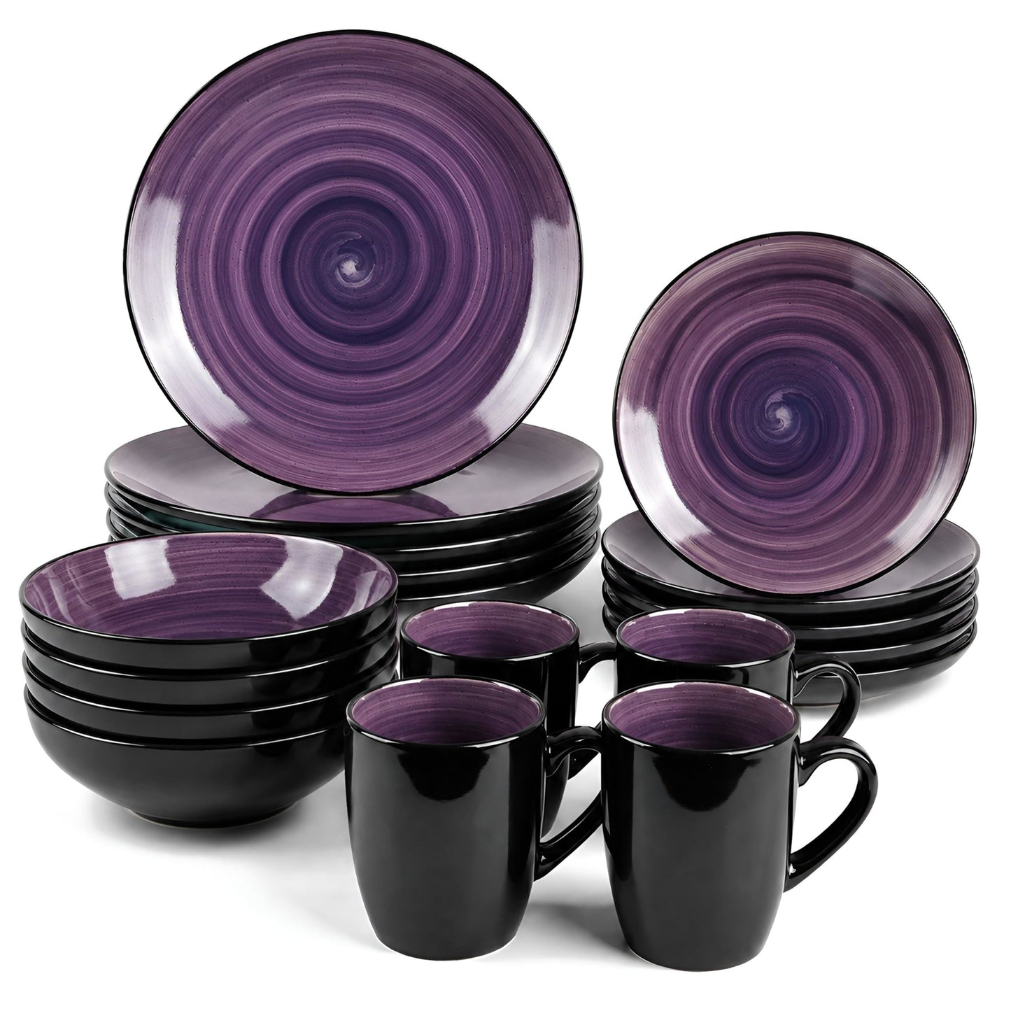 DIVCHI 16 Piece Ceramic Dinnerware Set - Purple