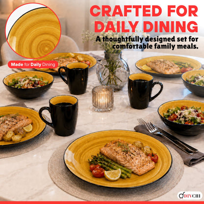DIVCHI 16 Piece Ceramic Dinnerware Set - Yellow - Image 5