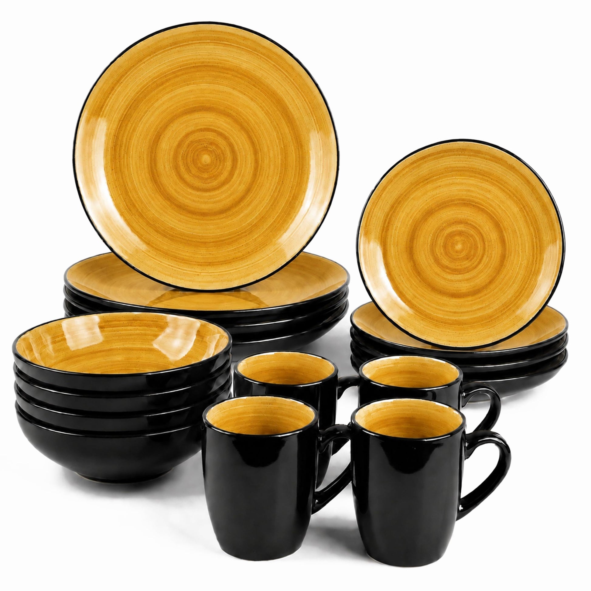 DIVCHI 16 Piece Ceramic Dinnerware Set - Yellow