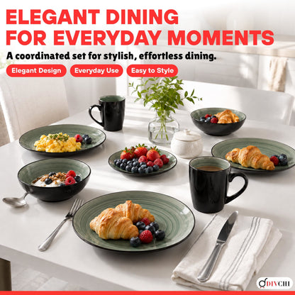 DIVCHI 16 Piece Ceramic Dinnerware Set - Teal/Grey - Image 2