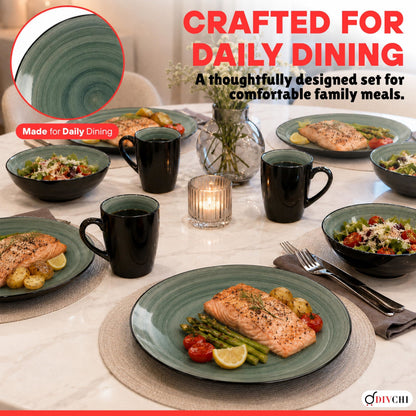 DIVCHI 16 Piece Ceramic Dinnerware Set - Teal/Grey - Image 4
