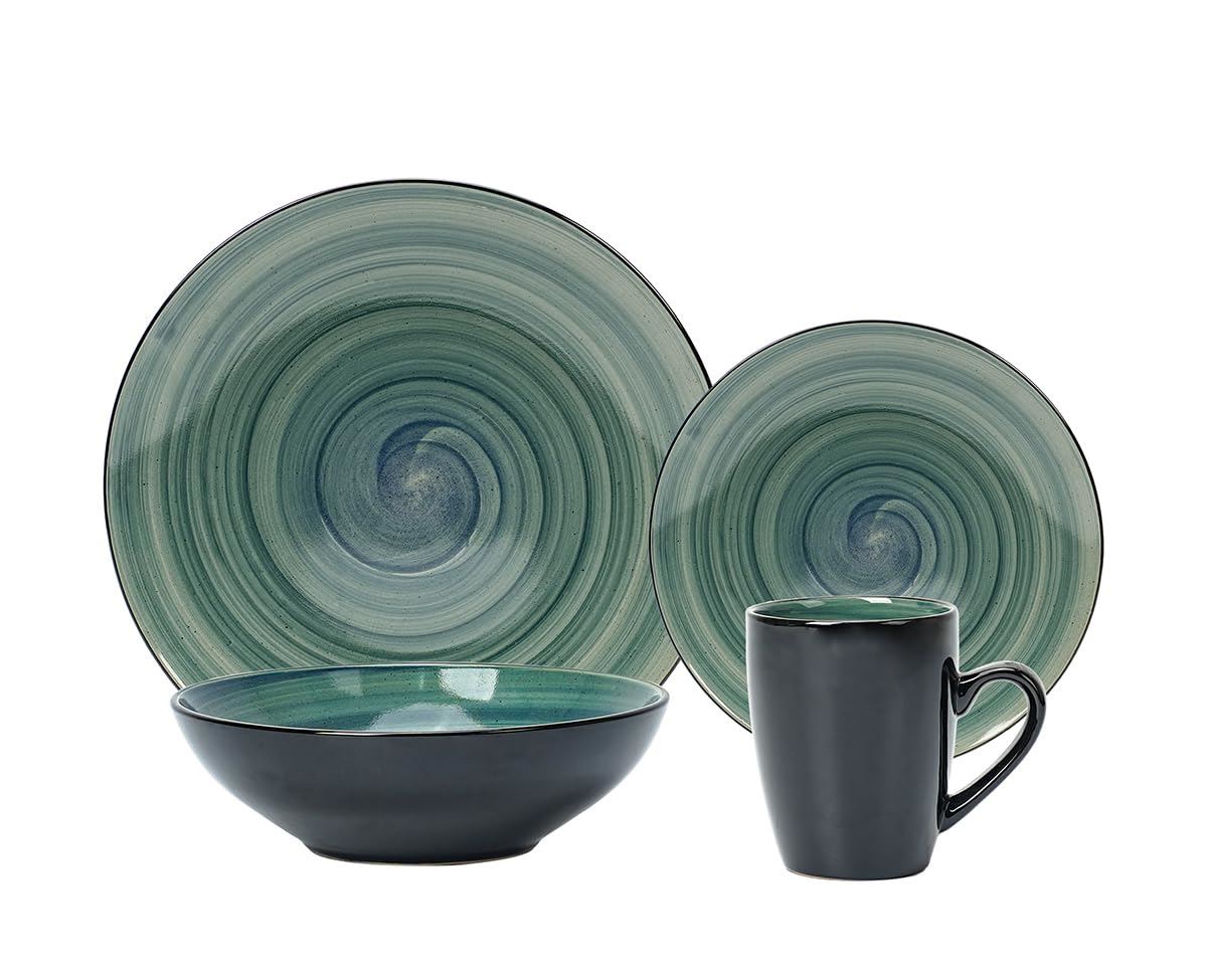 DIVCHI 16 Piece Ceramic Dinnerware Set - Teal/Grey - Image 5