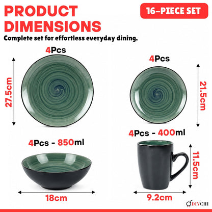 DIVCHI 16 Piece Ceramic Dinnerware Set - Teal/Grey - Image 6