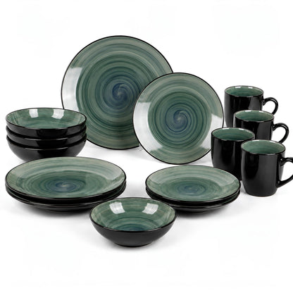 DIVCHI 16 Piece Ceramic Dinnerware Set - Teal/Grey - Image 9