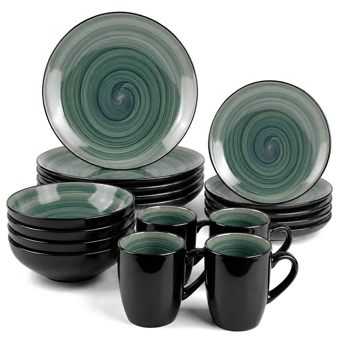 DIVCHI 16 Piece Ceramic Dinnerware Set - Teal/Grey