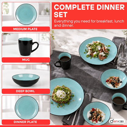DIVCHI 16 Piece Ceramic Dinnerware Set - Light Blue - Image 5
