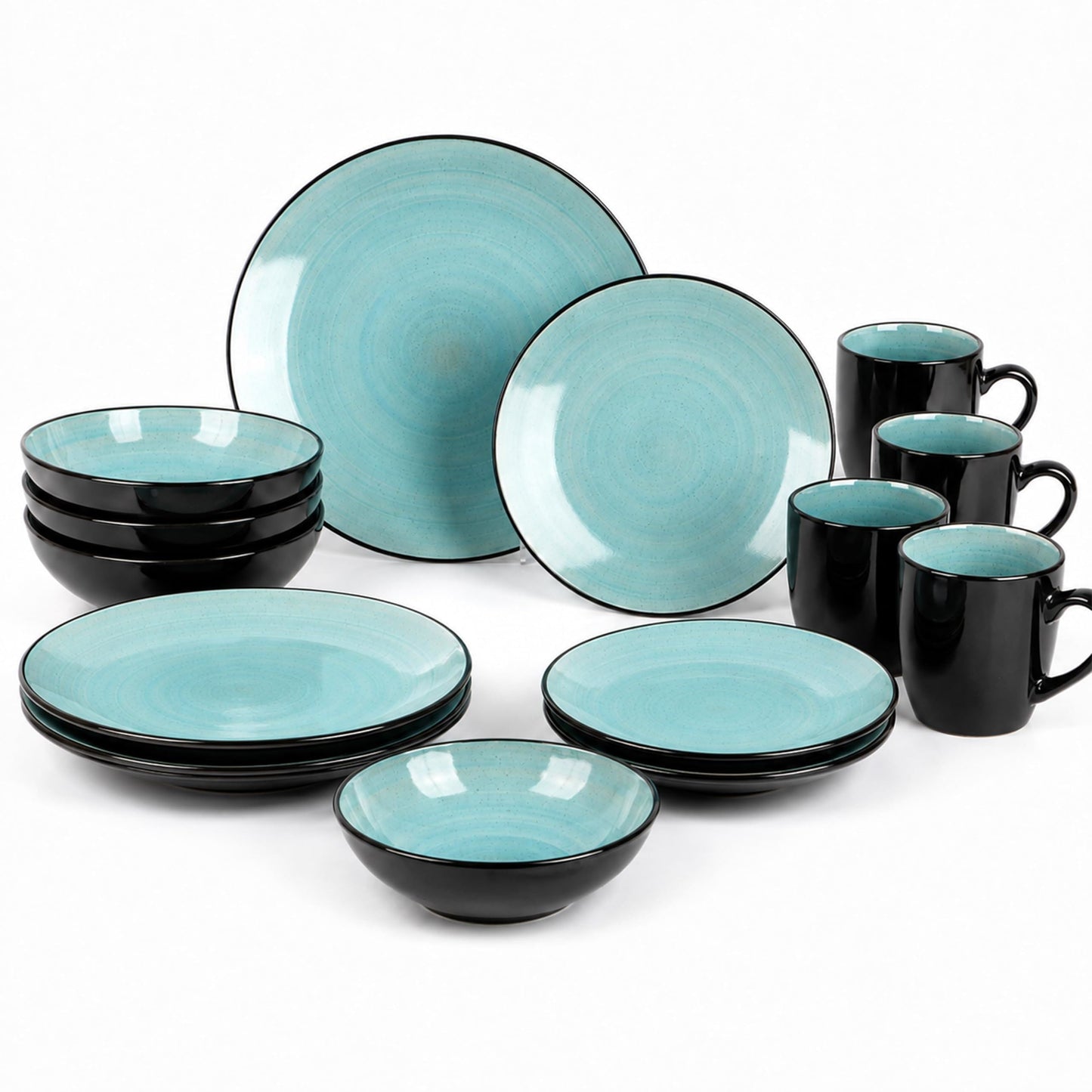 DIVCHI 16 Piece Ceramic Dinnerware Set - Light Blue - Image 7