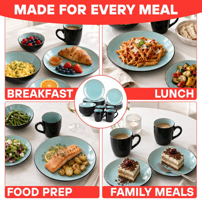 DIVCHI 16 Piece Ceramic Dinnerware Set - Light Blue - Image 9