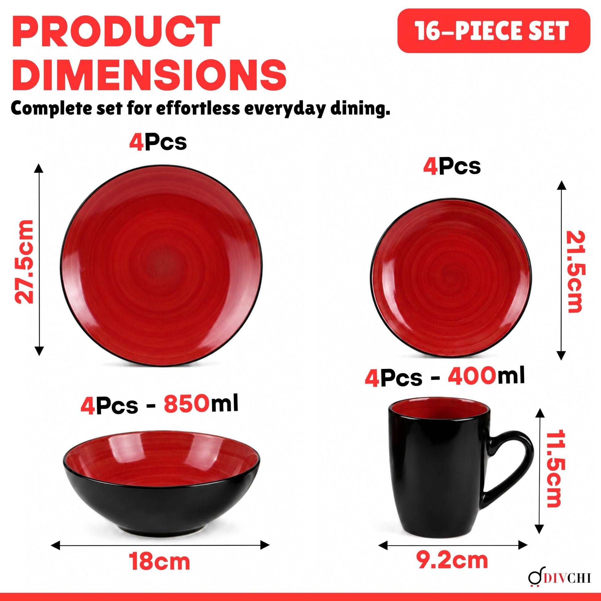 DIVCHI 16 Piece Ceramic Dinnerware Set - Light Red - Image 4